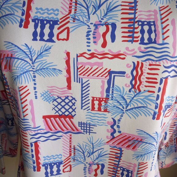NWT New Womens J McLaughlin Wavesong Top Shirt L White Blue Red Casa Pamera - Picture 2 of 7
